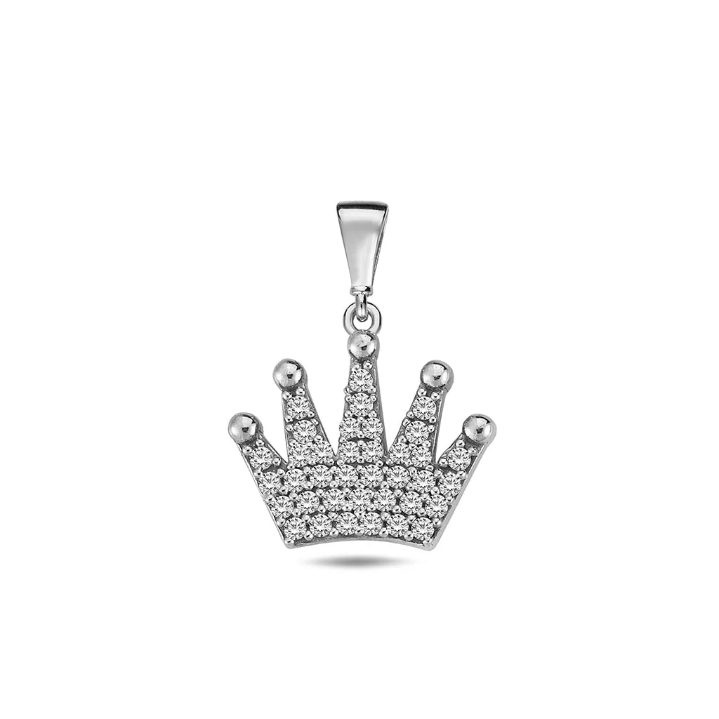 10K Gold CZ Designer Crown Pendant