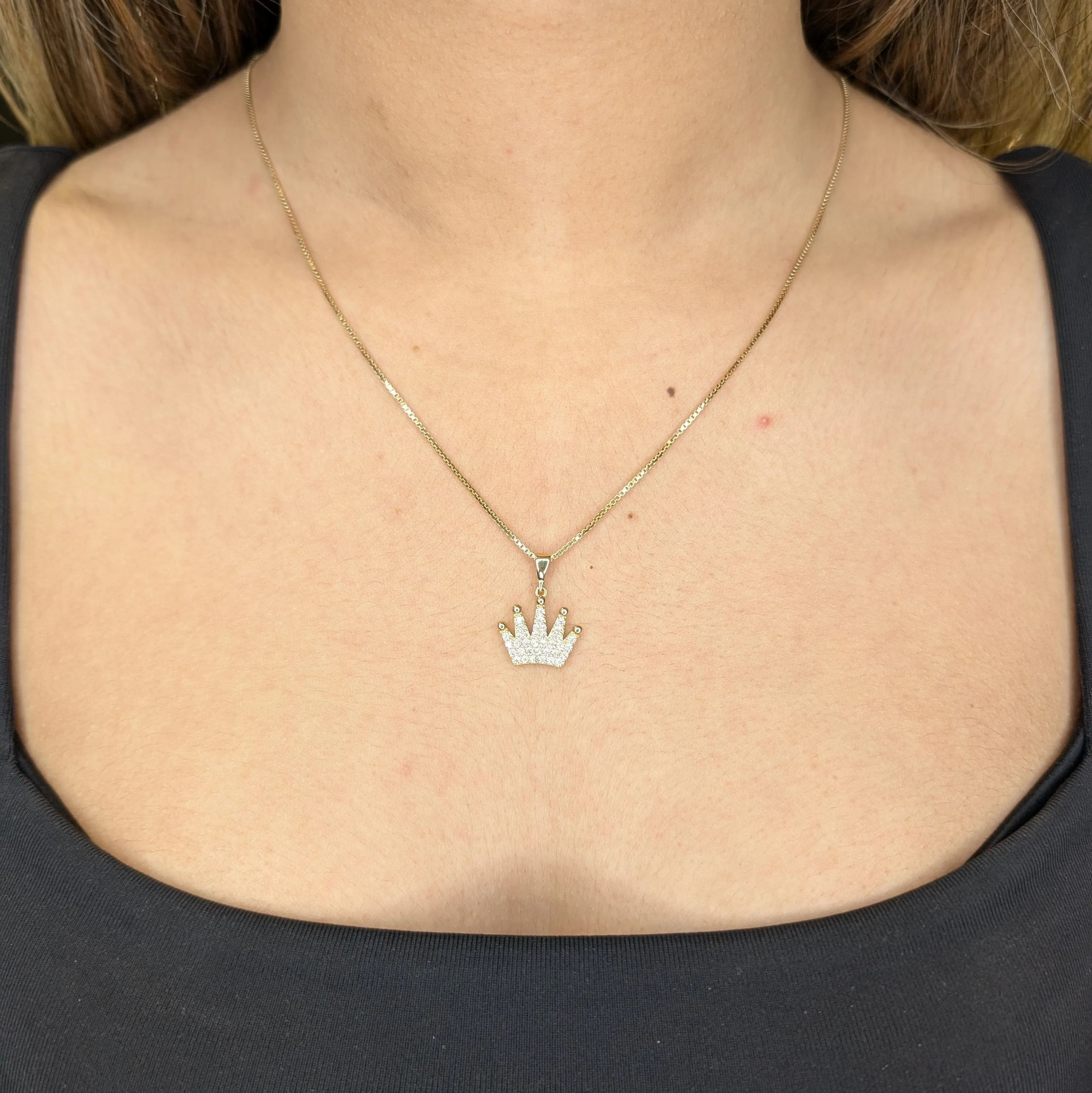 10K Gold CZ Designer Crown Pendant