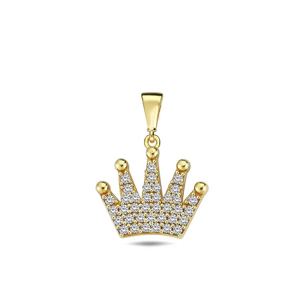 10K Gold CZ Designer Crown Pendant