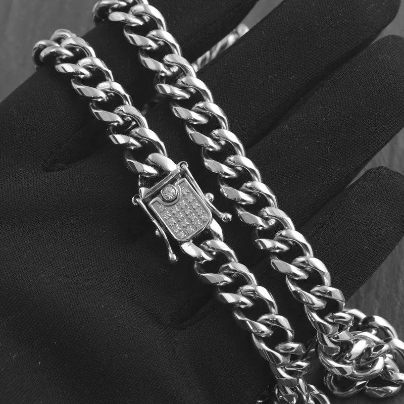 10mm Iced Clasp Stainless Steel Cuban Chain