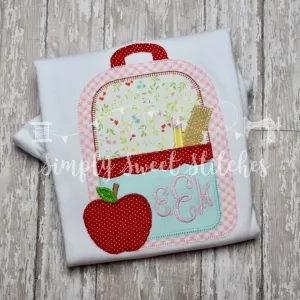 1447 - GIRLY BACKPACK WITH APPLE - APPLIQUE CHILD SHIRT