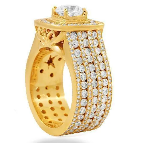 14K Solid Yellow Gold Mens Custom Diamond Ring 8.20 Ctw