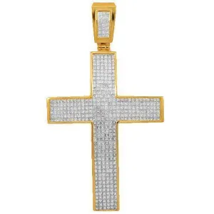 14K Solid Yellow Gold Mens Diamond Cross Pendant 15.60 Ctw