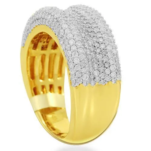 14K Solid Yellow Gold Womens Diamond Cocktail Ring 1.45 Ctw
