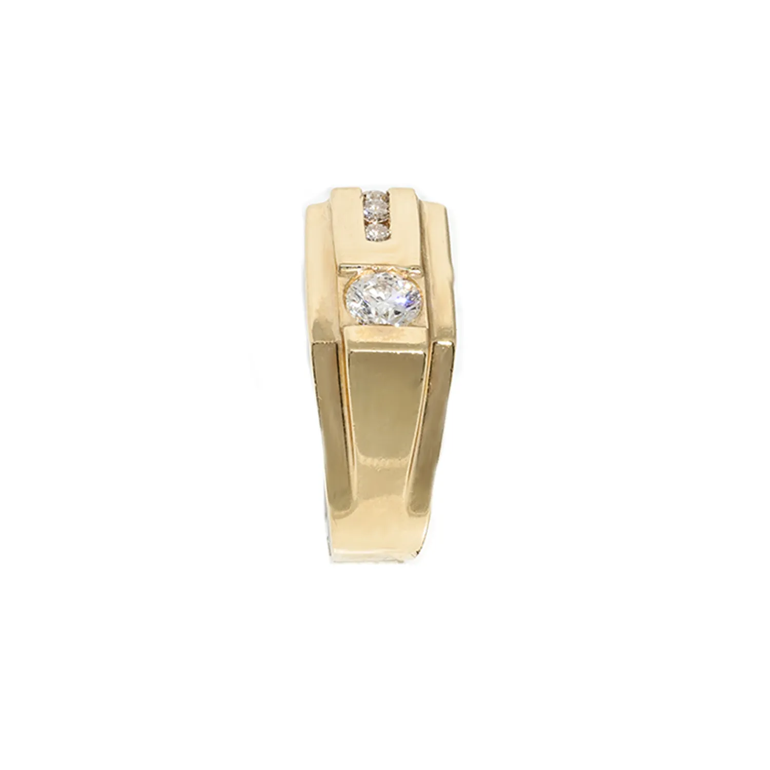 14K Solitare Yellow Gold Mens Diamond Pinky Ring .77 Ctw