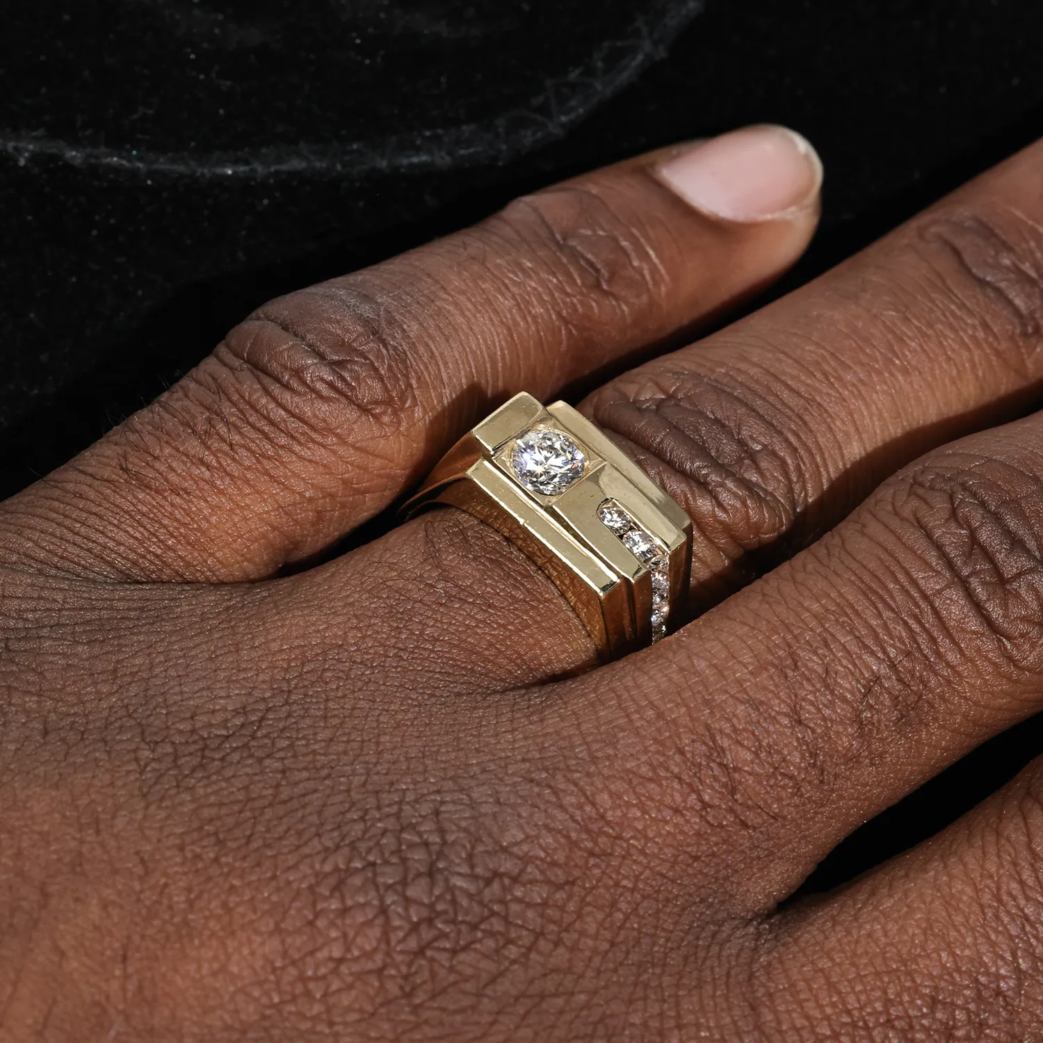 14K Solitare Yellow Gold Mens Diamond Pinky Ring .77 Ctw