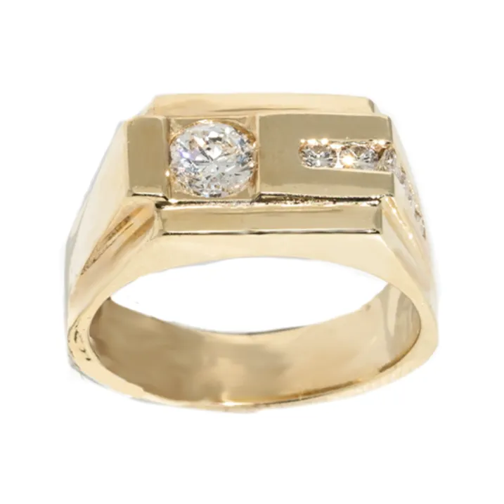 14K Solitare Yellow Gold Mens Diamond Pinky Ring .77 Ctw