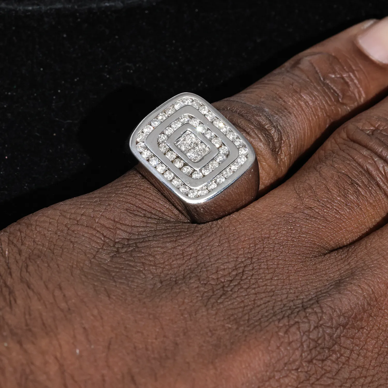 14K Square White Gold Mens Diamond Pinky Ring 1.25 Ctw