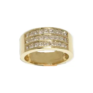 14K Three Row Princess Cut Yellow Gold Mens Diamond Pinky Ring 1.55 Ctw