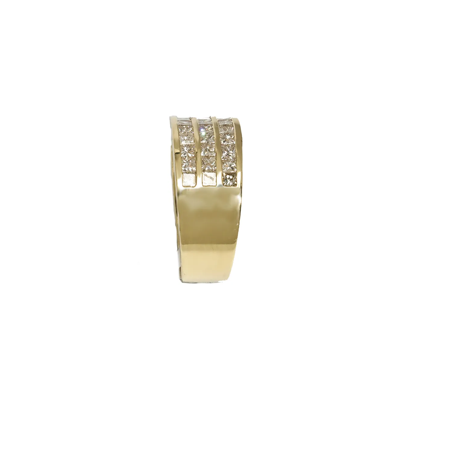 14K Three Row Princess Cut Yellow Gold Mens Diamond Pinky Ring 1.55 Ctw
