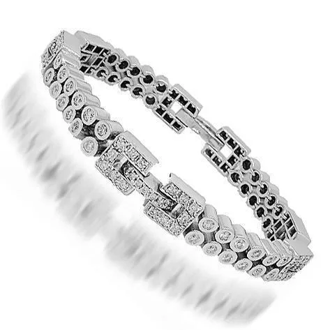 14K White Solid Gold Mens Diamond Bracelet 8.50 Ctw