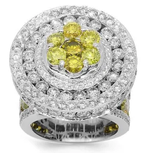 14K White Solid Gold Mens Diamond Custom Ring with Yellow Diamonds 15.68 Ctw