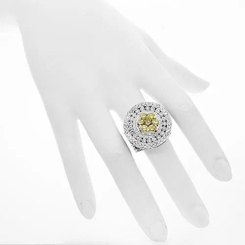 14K White Solid Gold Mens Diamond Custom Ring with Yellow Diamonds 15.68 Ctw