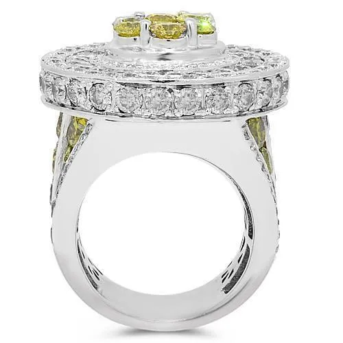 14K White Solid Gold Mens Diamond Custom Ring with Yellow Diamonds 15.68 Ctw