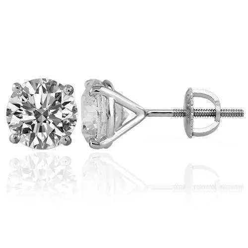 14K White Solid Gold Unisex Four Prong Stud Clarity Enhance Diamond Earrings 4.15 Ctw