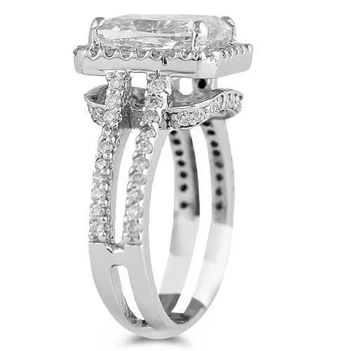 14K White Solid Gold Womens Diamond Split Shank Cushion Cut Engagement Ring 5.90 Ctw