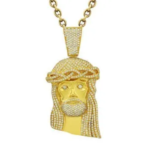 14k Yellow Gold Diamond Jesus Head Pendant 12.77 Ctw