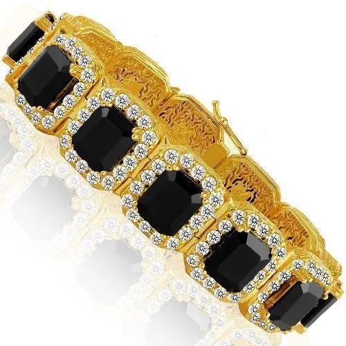 14K Yellow Solid Gold Mens Diamond Black Onyx Bracelet 56.00 Ctw