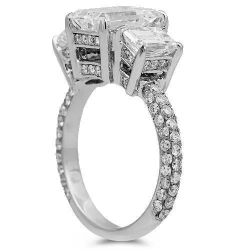 18K Solid White Gold Diamond Custom Engagement Ring 3.95 Ctw