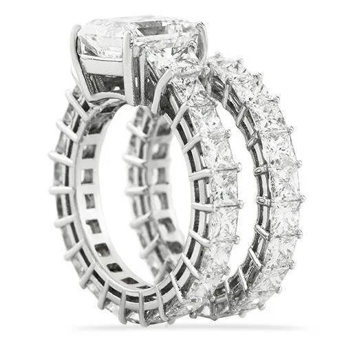 18k White Gold Diamond Princess Cut Eternity Ring Set 14.43 Ctw