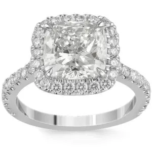 18K White Solid Gold Diamond Engagement Ring 3.82 Ctw