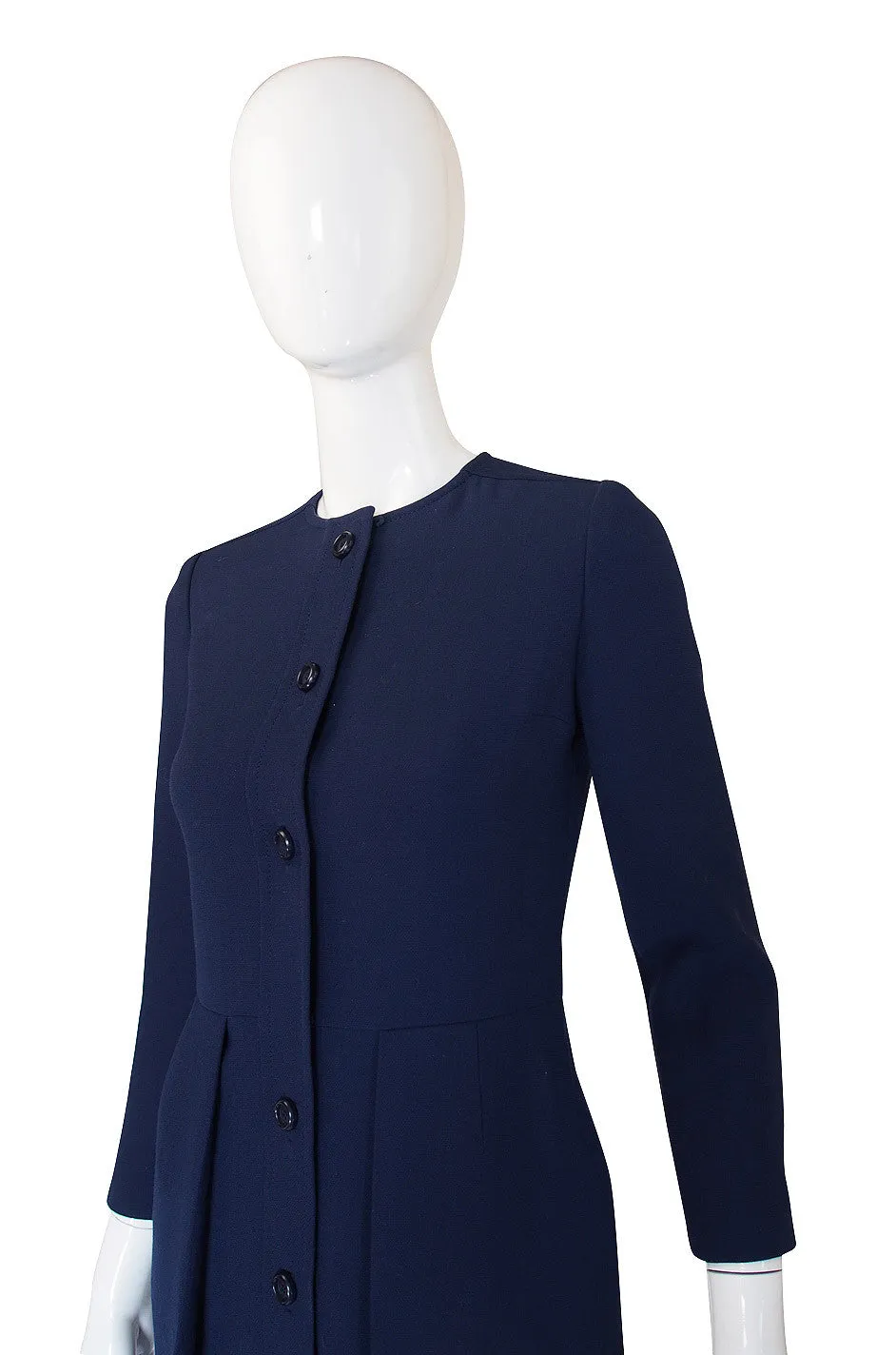 1960s Christian Dior Blue Front Button Dress