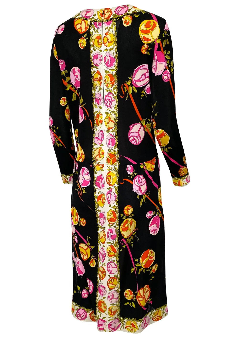 1960s Emilio Pucci Prettiest Pink Floral Print & Black Silk Jersey Dress