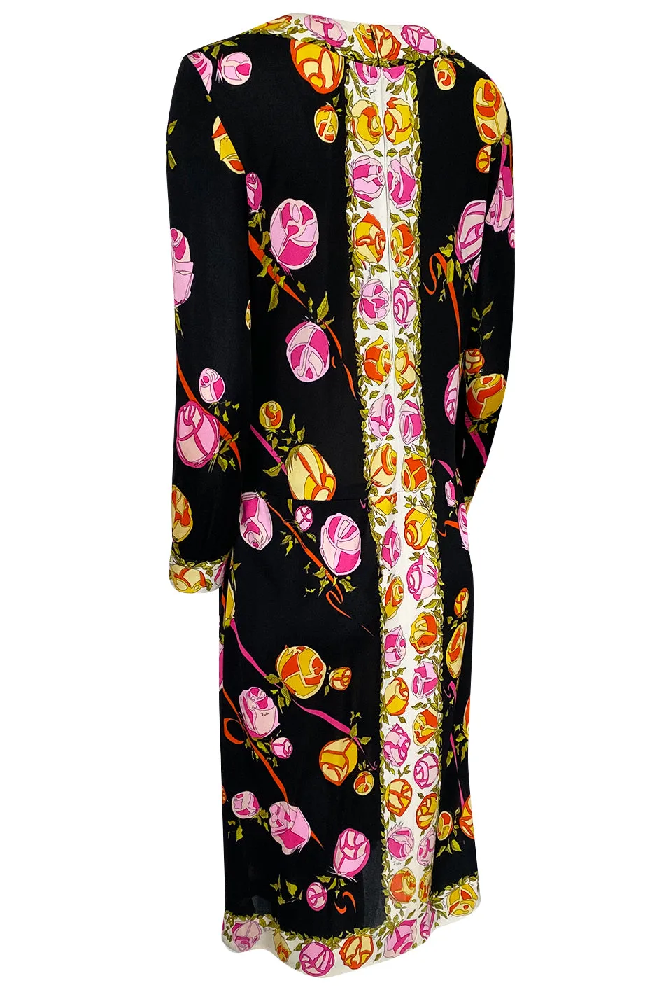 1960s Emilio Pucci Prettiest Pink Floral Print & Black Silk Jersey Dress