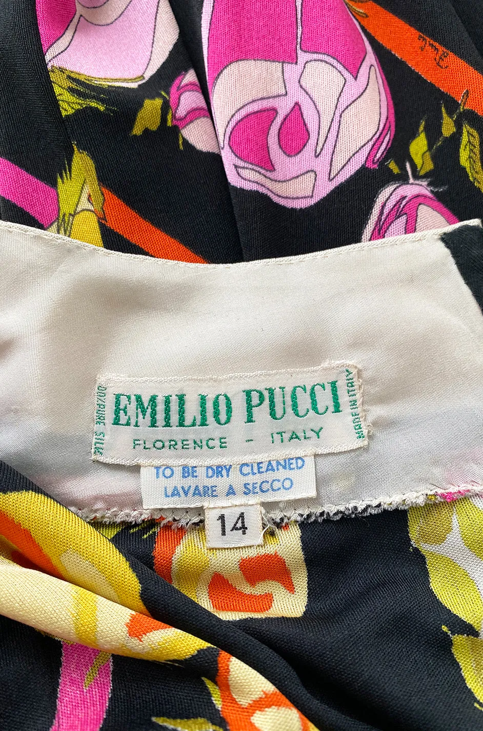 1960s Emilio Pucci Prettiest Pink Floral Print & Black Silk Jersey Dress