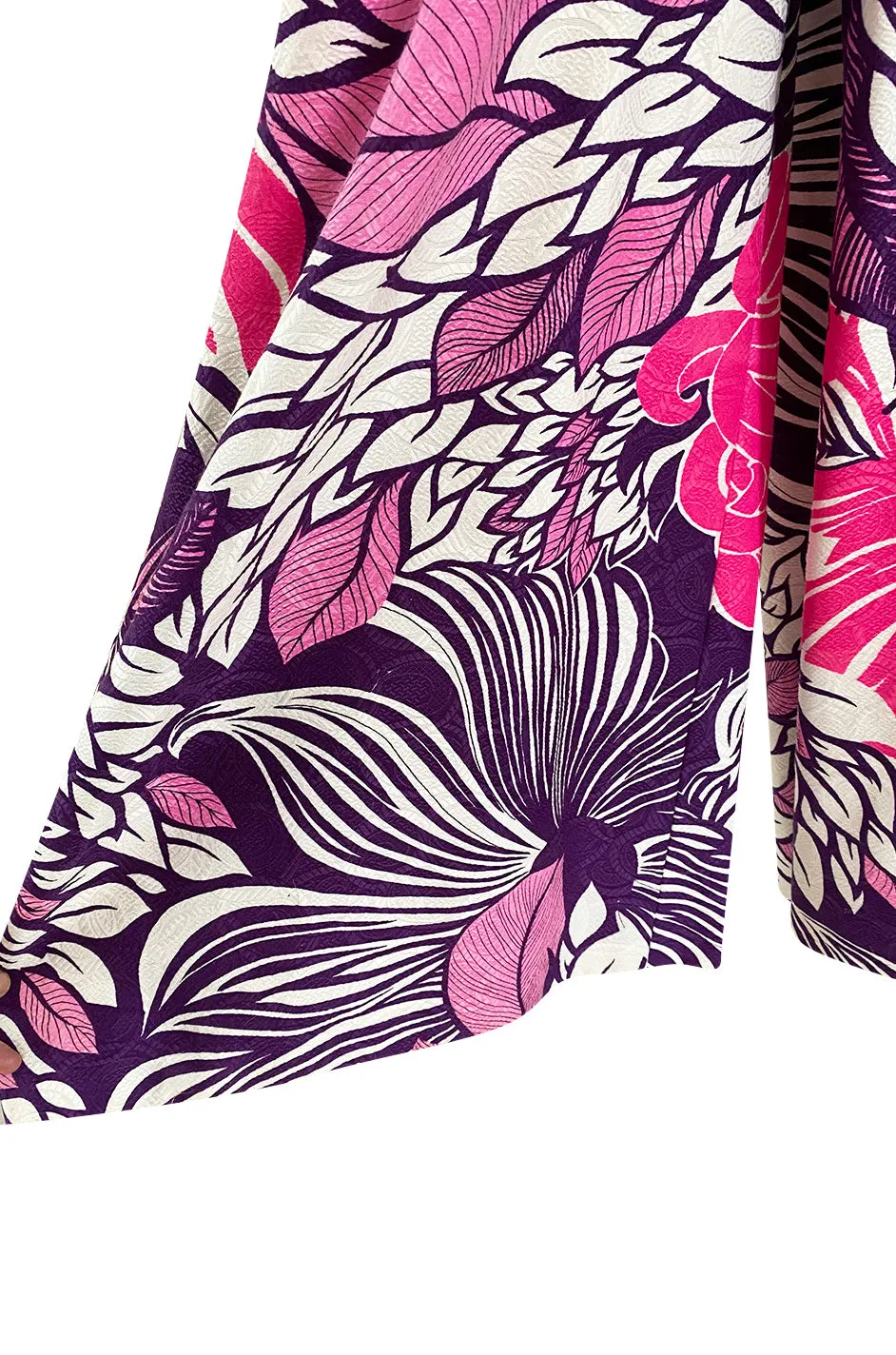 1960s Gino Charles for Malcolm Starr Purple & Pink Printed Jumpsuit w Extra Wide Legs