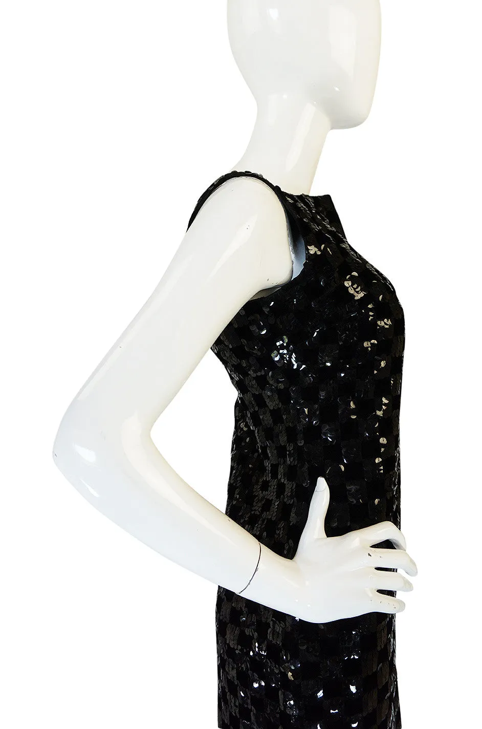 1960s Sequin & Velvet Checked Black Malcolm Starr Dress