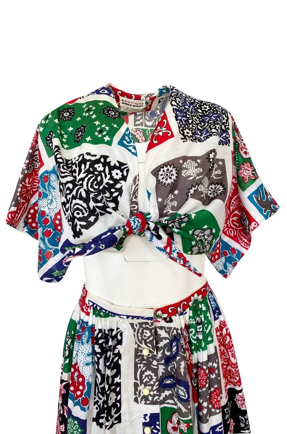 1970s Donald Brooks Printed Bandana Feel Skirt & Cropped Tie Top