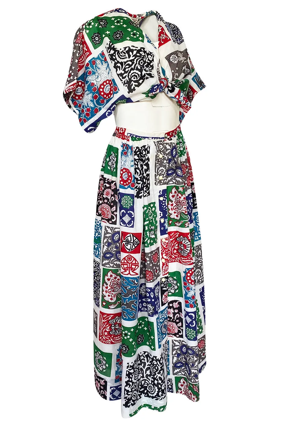 1970s Donald Brooks Printed Bandana Feel Skirt & Cropped Tie Top