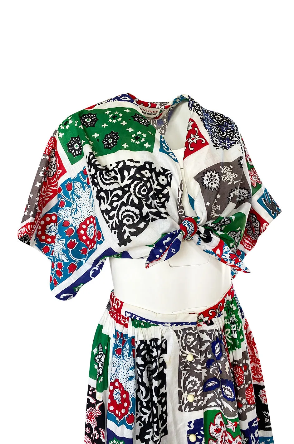 1970s Donald Brooks Printed Bandana Feel Skirt & Cropped Tie Top