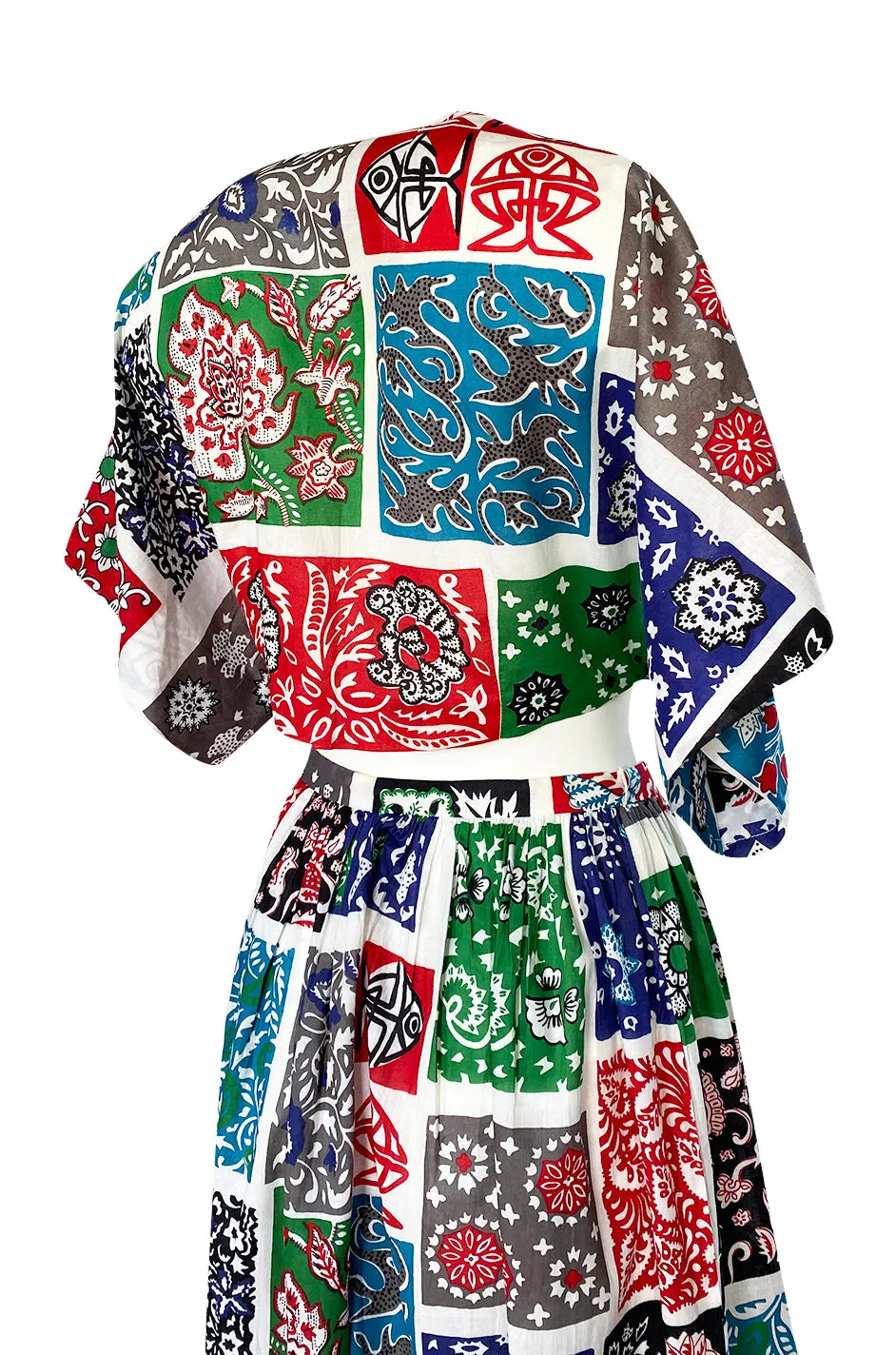 1970s Donald Brooks Printed Bandana Feel Skirt & Cropped Tie Top