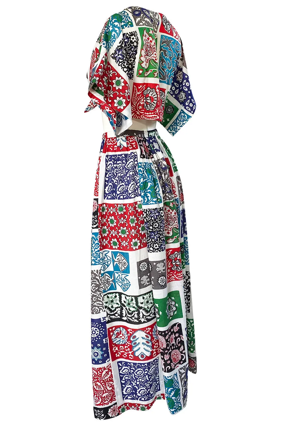 1970s Donald Brooks Printed Bandana Feel Skirt & Cropped Tie Top