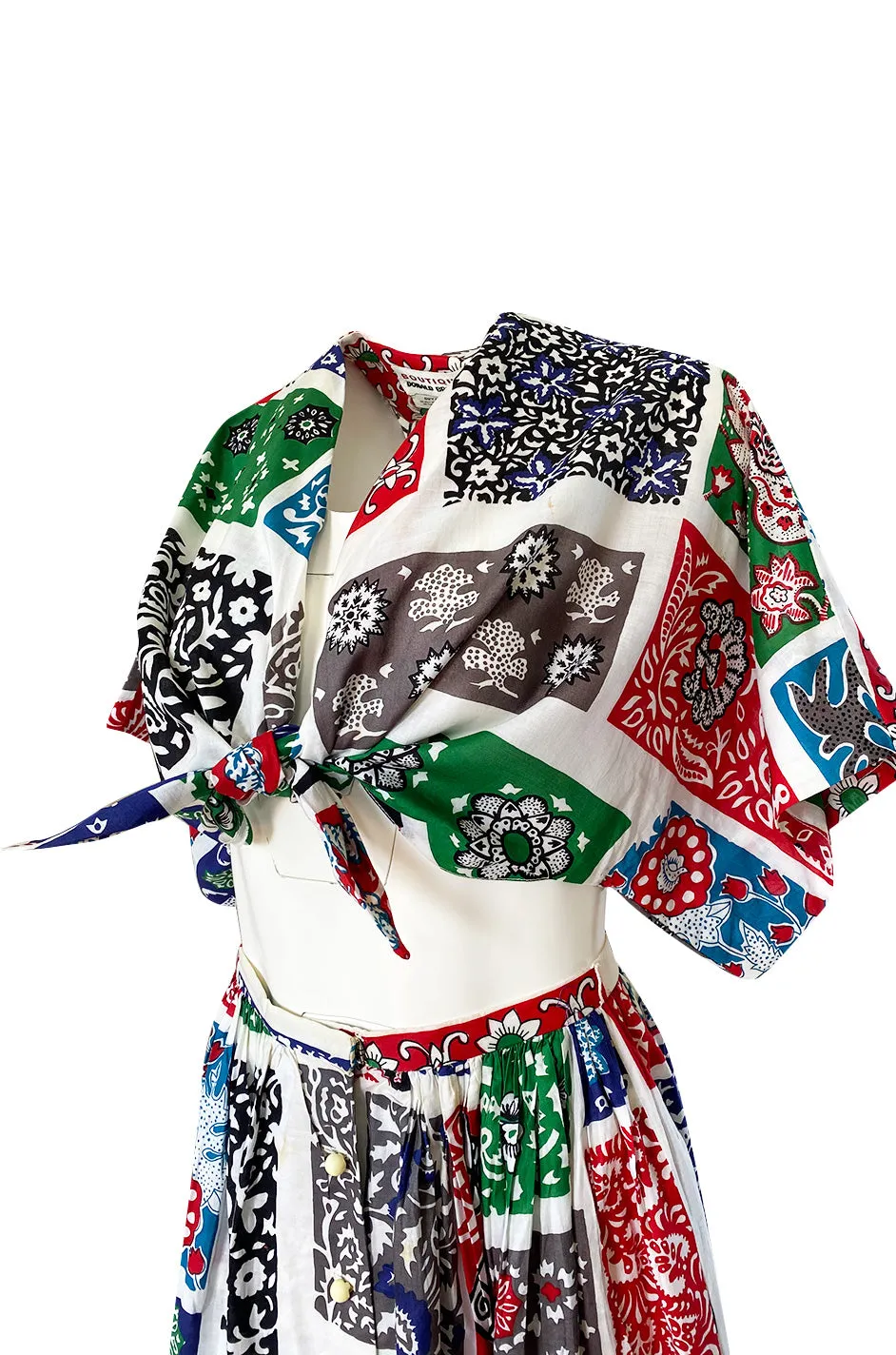 1970s Donald Brooks Printed Bandana Feel Skirt & Cropped Tie Top