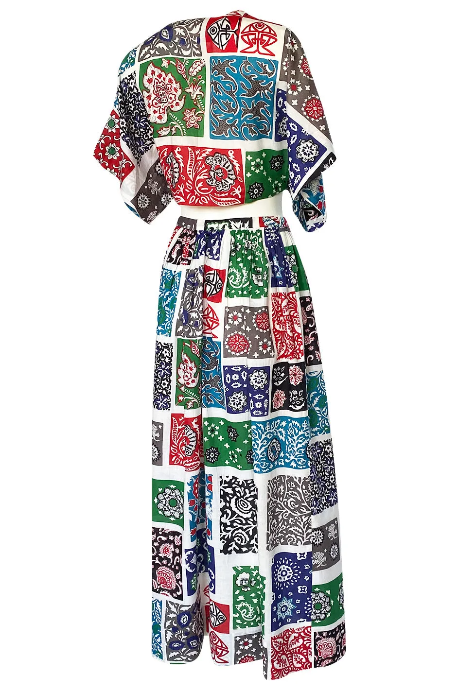 1970s Donald Brooks Printed Bandana Feel Skirt & Cropped Tie Top