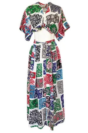 1970s Donald Brooks Printed Bandana Feel Skirt & Cropped Tie Top