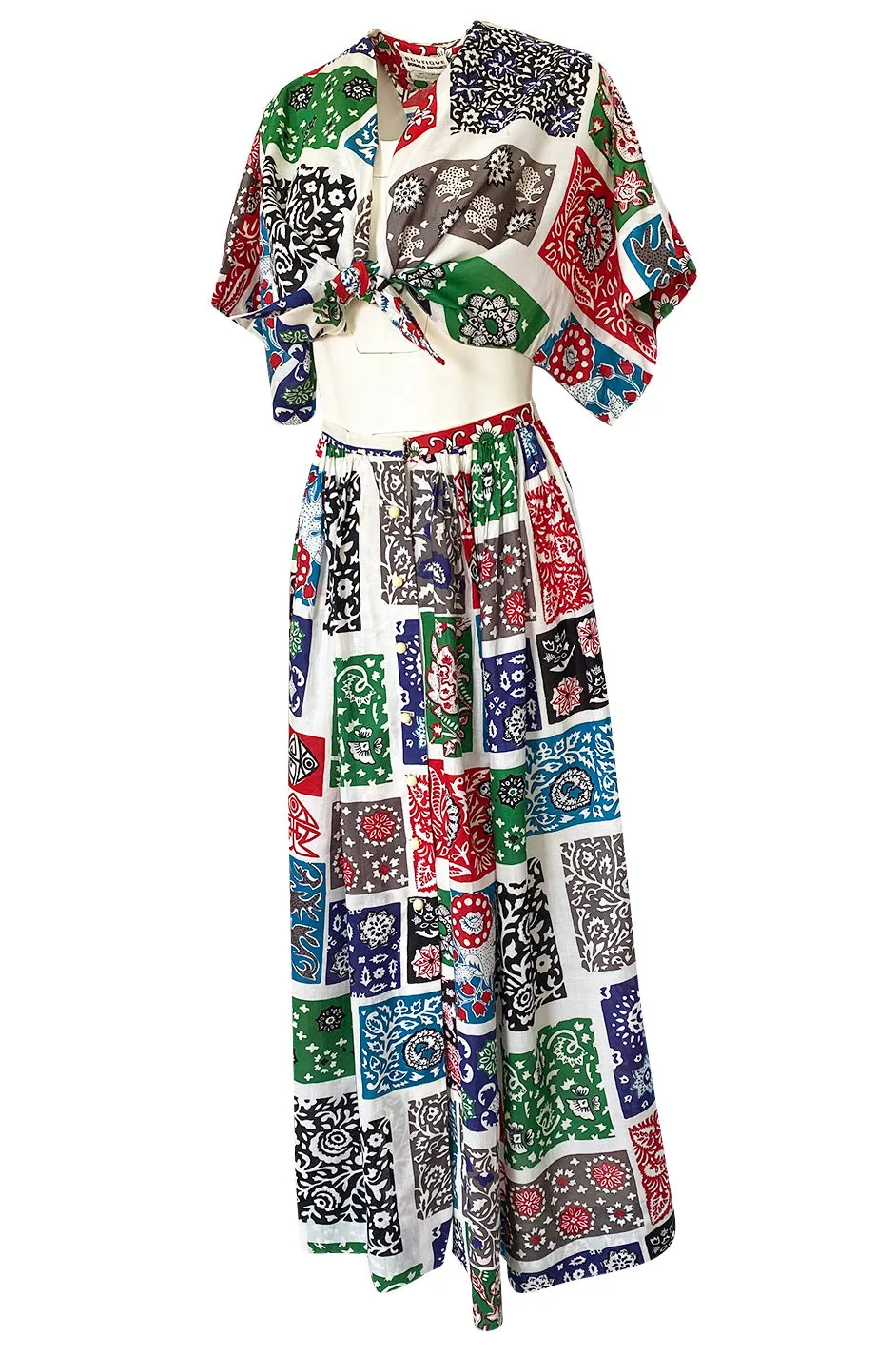 1970s Donald Brooks Printed Bandana Feel Skirt & Cropped Tie Top
