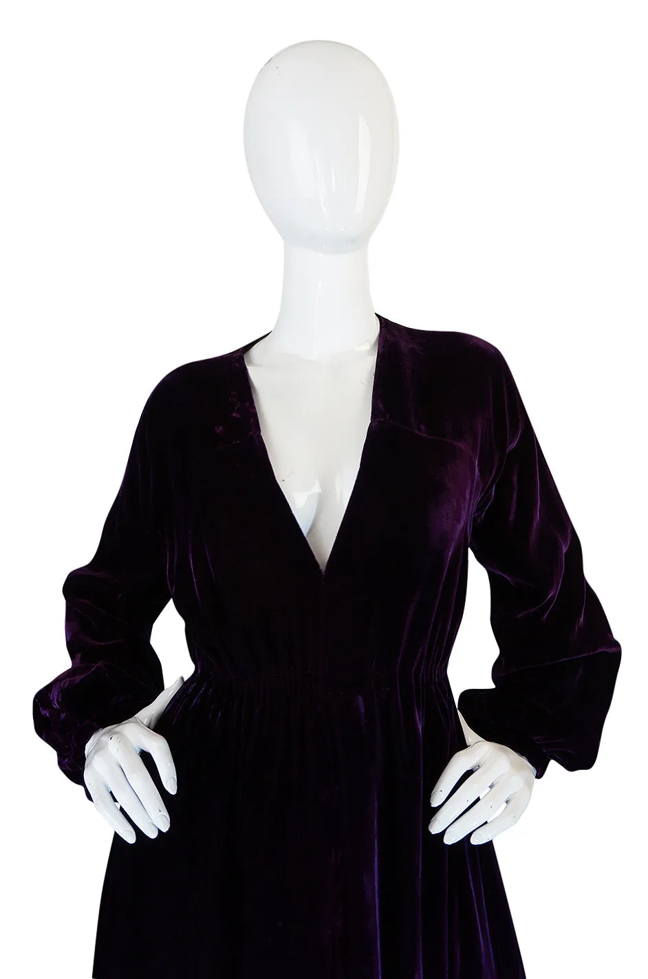 1970s Halston Rich Purple Velvet Deep Plunge Dress