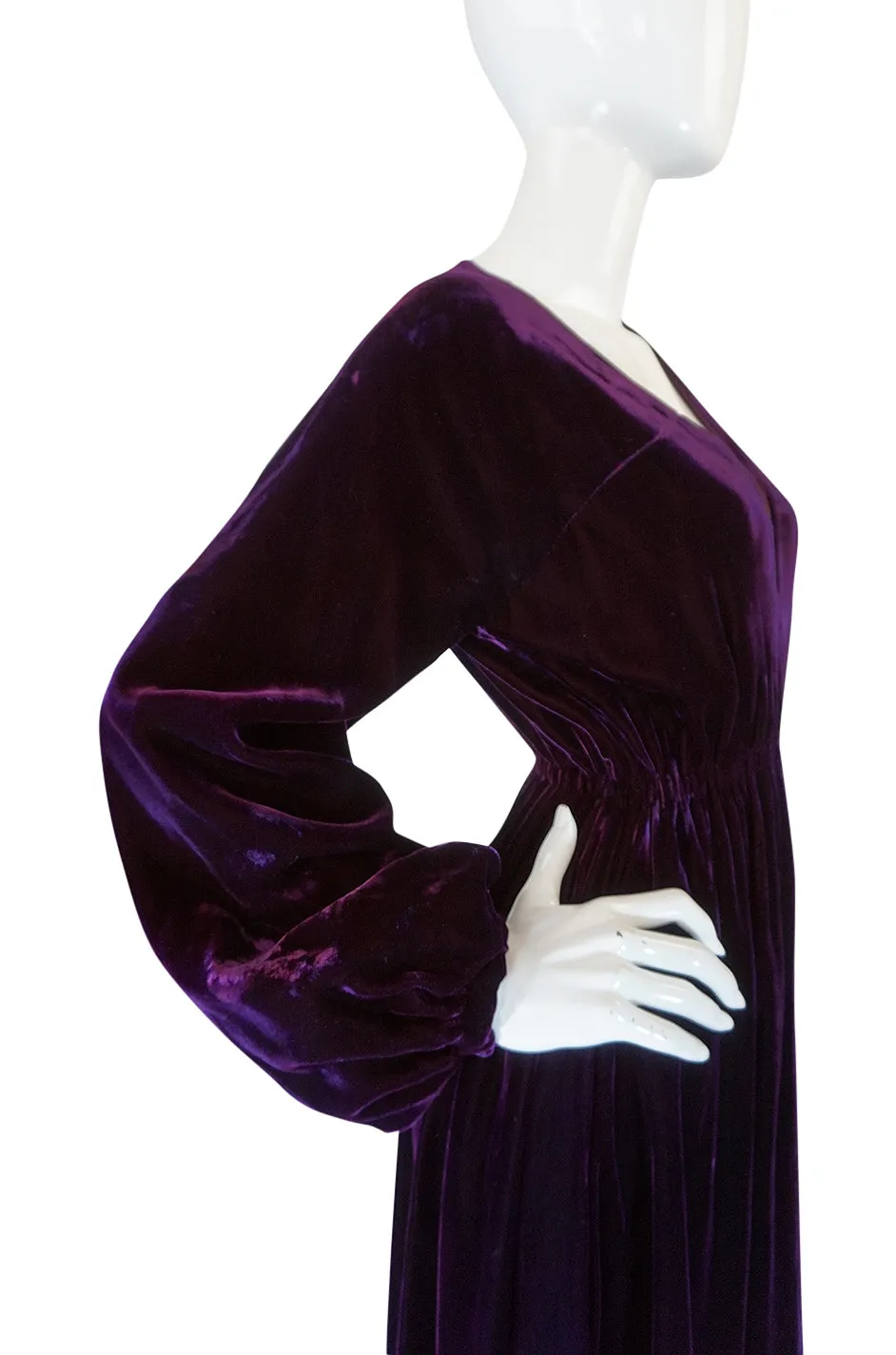 1970s Halston Rich Purple Velvet Deep Plunge Dress