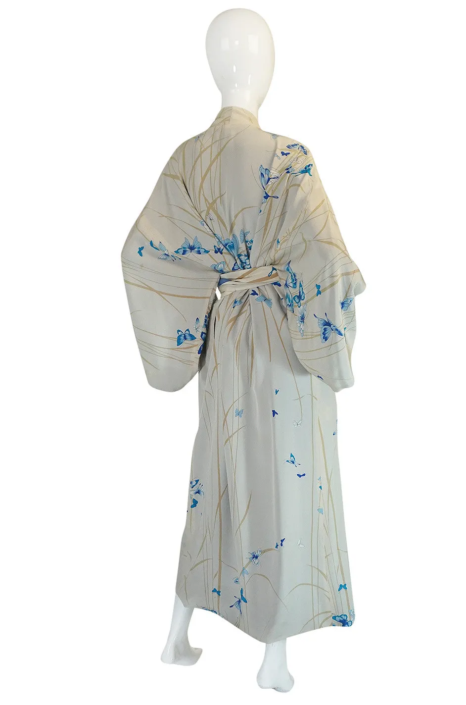 1970s Hanae Mori Palest Blue Butterfly Silk Kimono