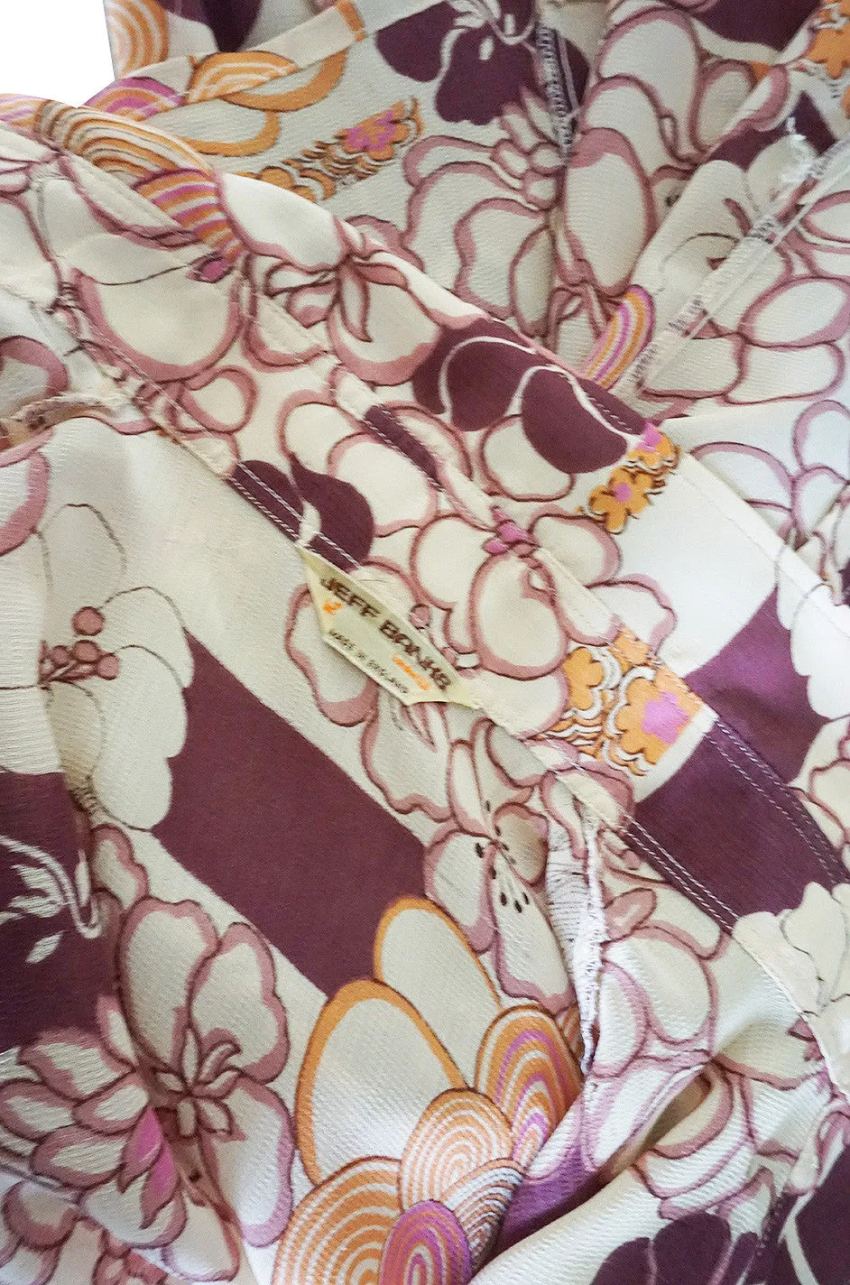 1970s Jeff Banks Pink Print Balloon Sleeve Shirt