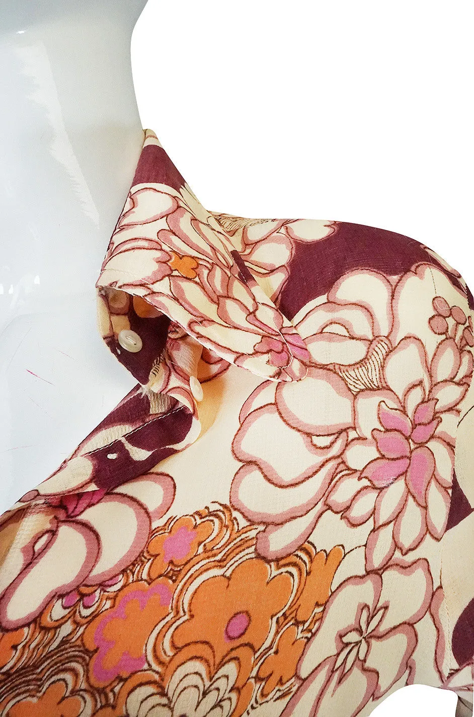 1970s Jeff Banks Pink Print Balloon Sleeve Shirt