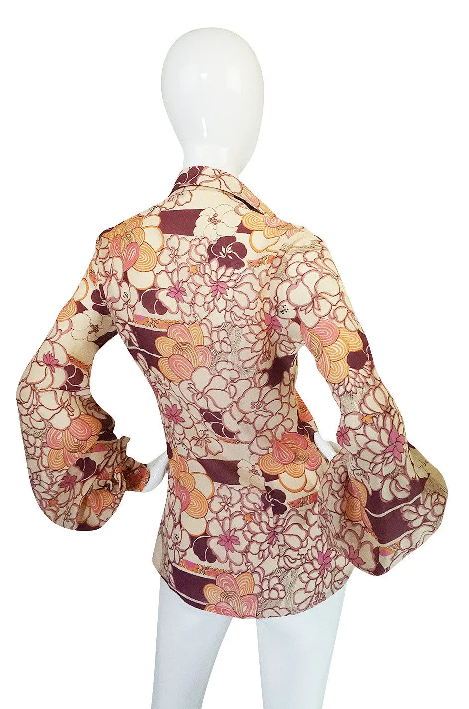 1970s Jeff Banks Pink Print Balloon Sleeve Shirt