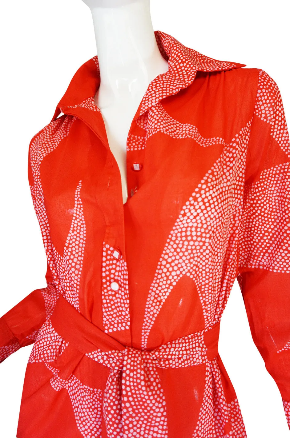 1970s Red & Pink Cotton Print Lanvin Shirtdress