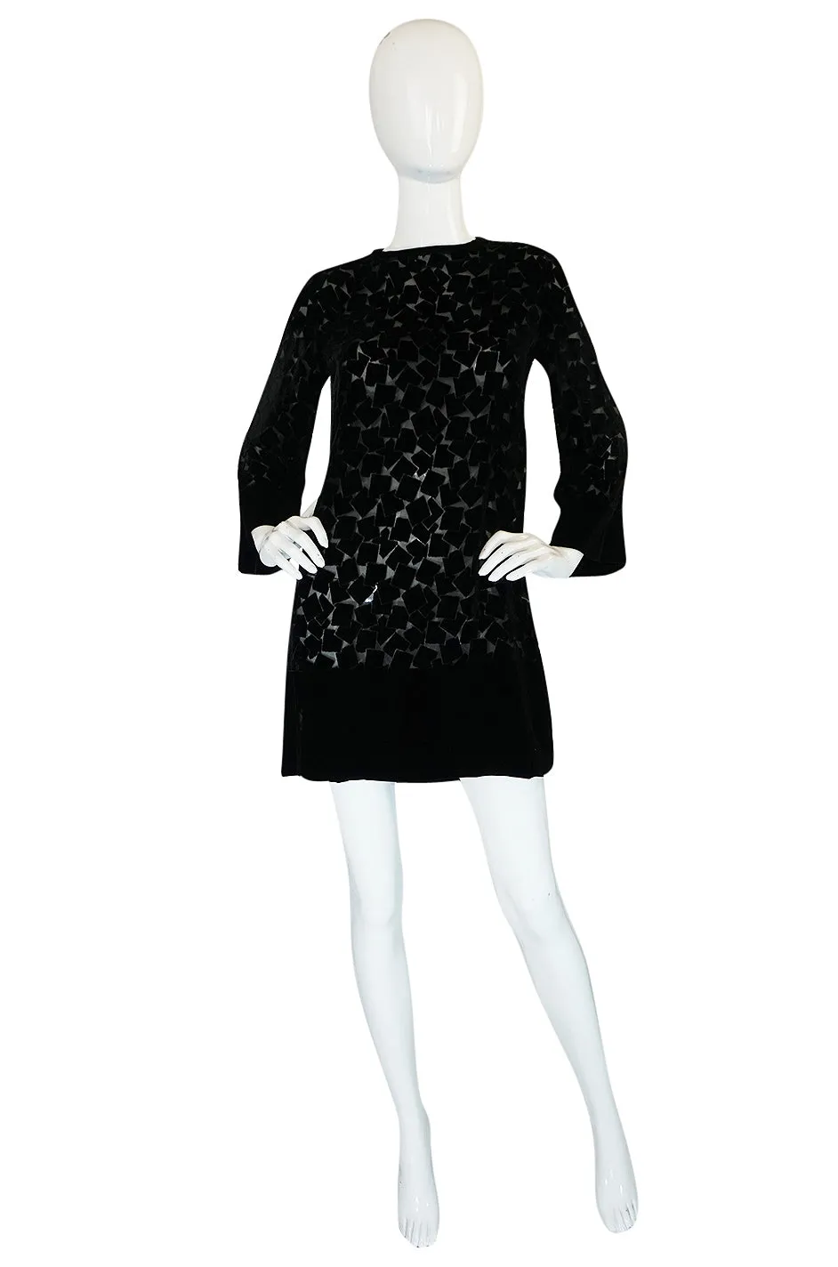 1970s Yves Saint Laurent Fused Velvet & Silk Chiffon Shift Dress