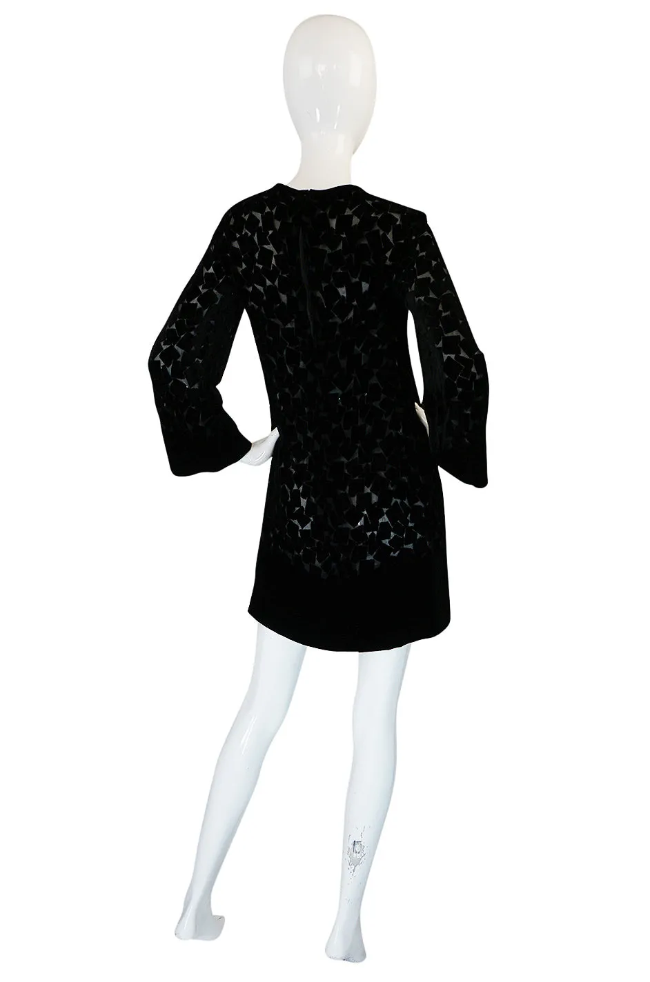 1970s Yves Saint Laurent Fused Velvet & Silk Chiffon Shift Dress
