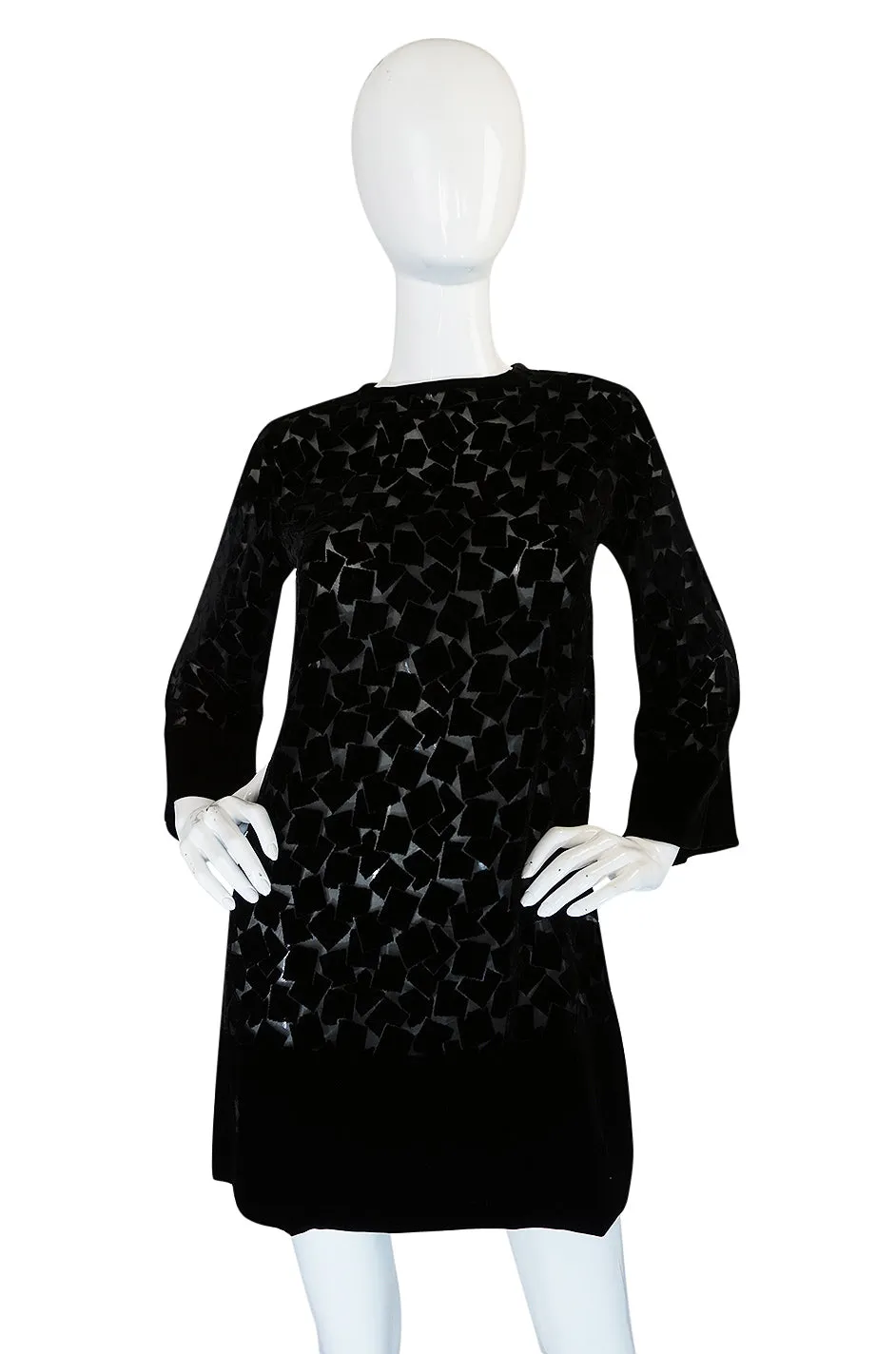 1970s Yves Saint Laurent Fused Velvet & Silk Chiffon Shift Dress